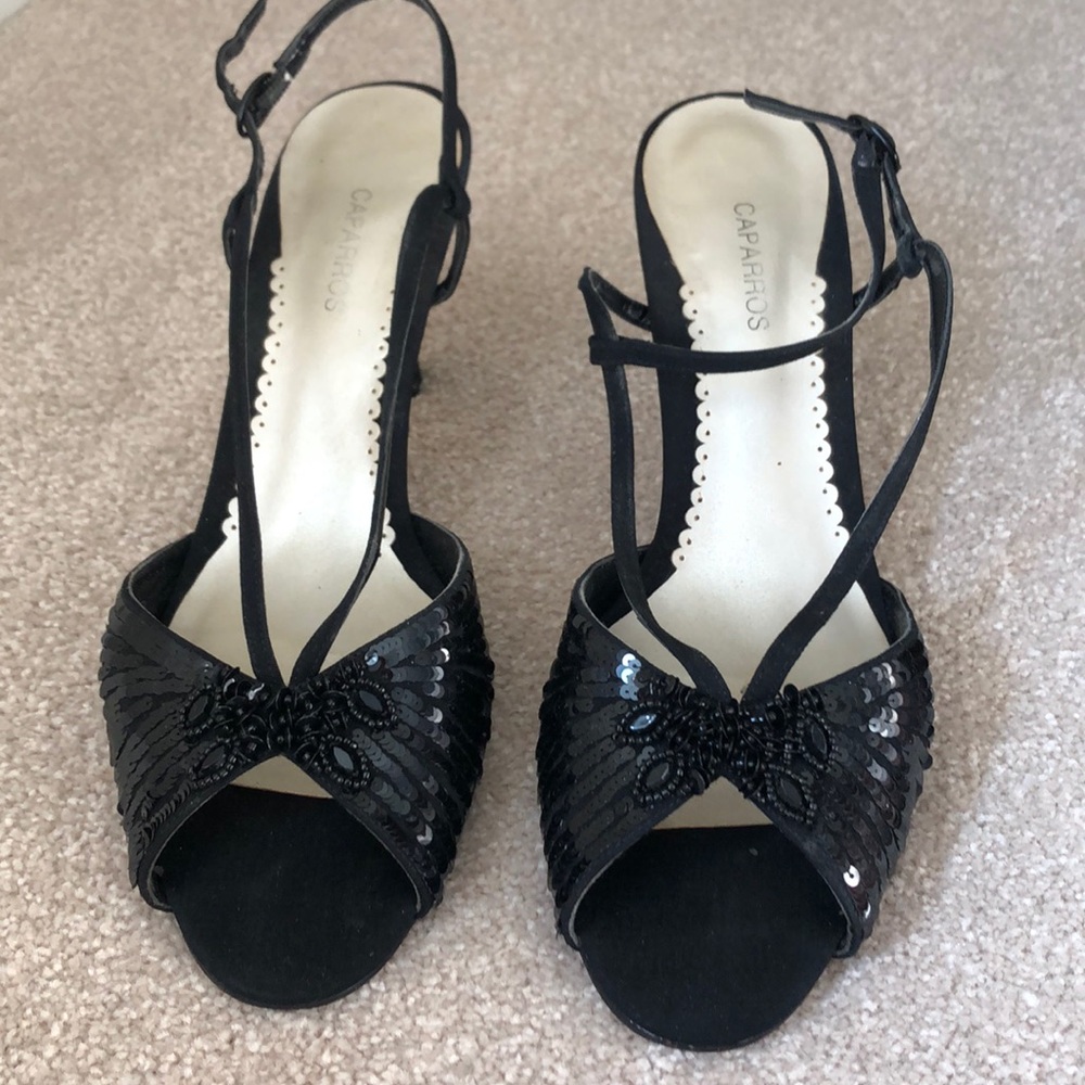 💸⬇️ Caparros black sequined sandal heels. Used